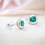 Simple Molten Sterling Silver Emerald Stud Earrings, thumbnail 2 of 8