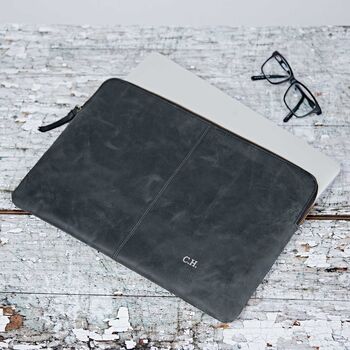 Personalised Black Buffalo Leather 14 Inch Laptop Case, 6 of 8