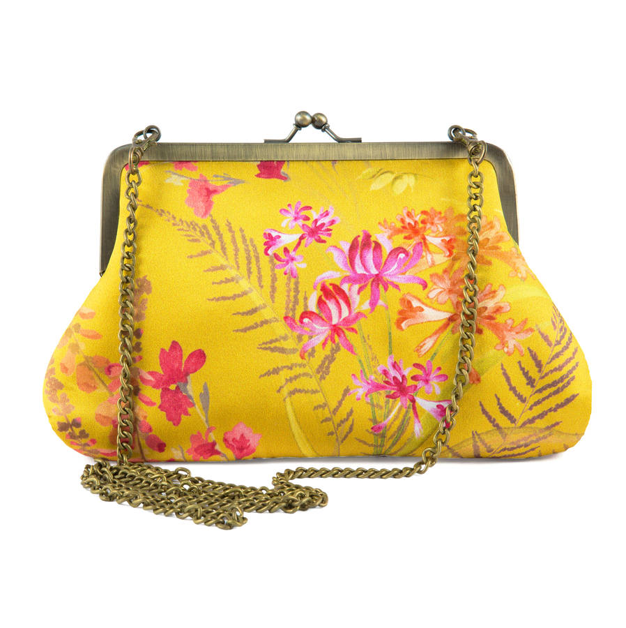 Silk Purse Handpainted Vintage Flowers Gold By Pattern Passion