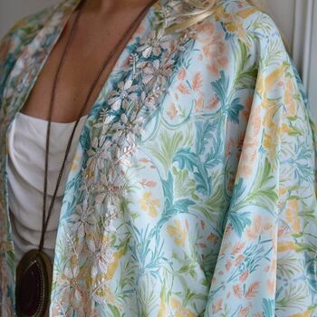 Spring Floral Viscose Kaftan Jacket With Heavy Cream Fishbone Embroidery, 4 of 6