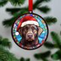Labrador Chocolate In Santa Hat Suncatcher Decoration, thumbnail 4 of 6