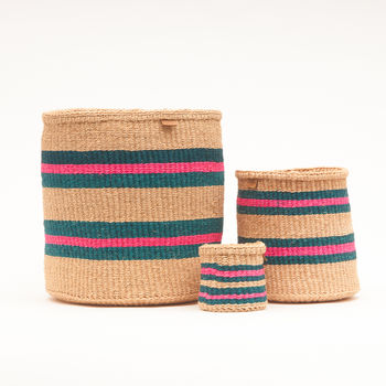 Turquoise And Pink Stripe Storage Baskets, 2 of 6