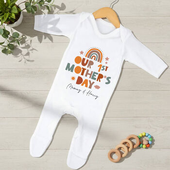 Personalised First Mother's Day Mummy And Me Matching T Shirt And Babygrow Set Boho, 4 of 4