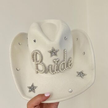 Bride To Be Pearl And Diamante Star Detail Cowboy Hat, 2 of 3