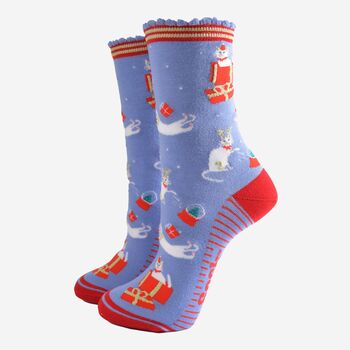 Women's Bamboo Socks Christmas Cats, 2 of 5