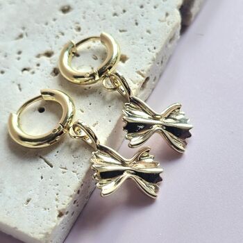 Farfalle Pasta Huggie Hoop Earrings Gold Plated, 4 of 5