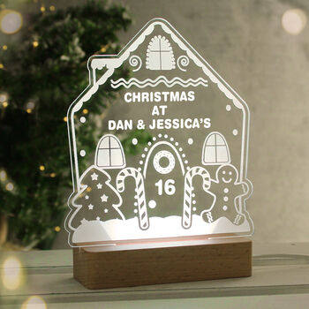 Personalised Gingerbread House Wooden Based LED Christmas Light, 3 of 10
