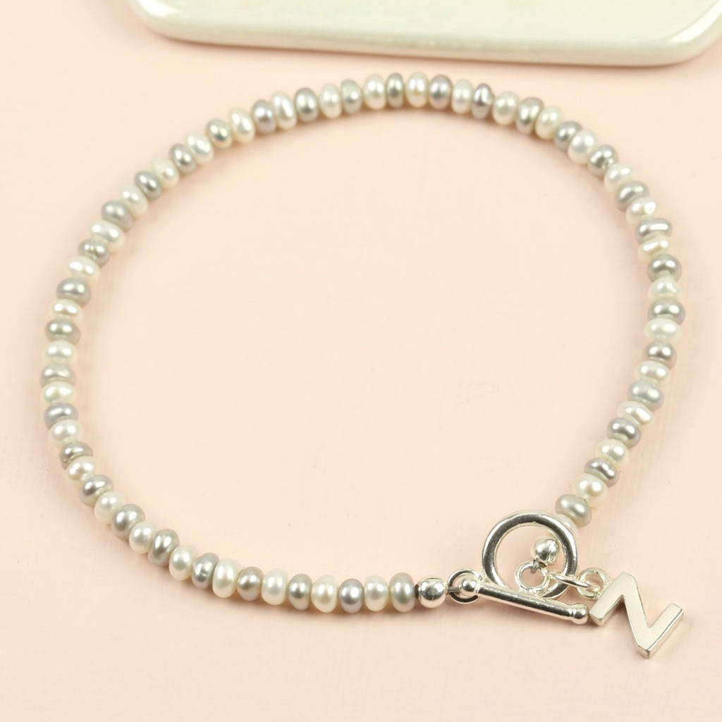 Seed Pearl Initial Charm Bracelet By Lisa Angel Notonthehighstreet Ivory And Grey Pearls