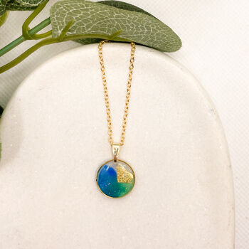 Blue, Green And Gold Foil Elegant Circle Necklace, 2 of 11