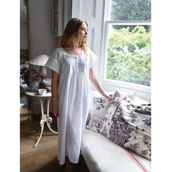 Ladies White Nightdress With Embroidered Yoke 'Serena', 2 of 6
