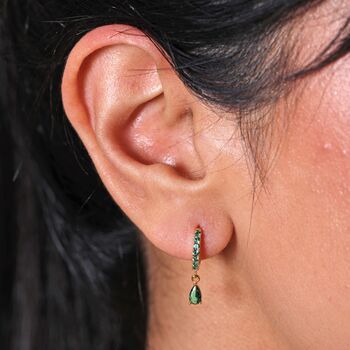 Green Crystal Huggie Hoop Earrings In Gold, 3 of 4
