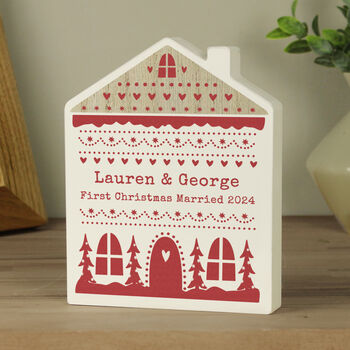 Personalised Christmas Fair Isle Wooden House Ornament, 2 of 2