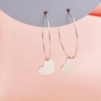Delicate Heart Dangle Hoop Earrings Sterling Silver, 5 of 8