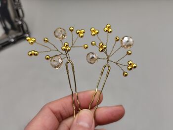 Elegant Gold Hair Pin With Crystal Beads For Weddings, 4 of 9