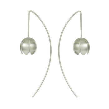 Silver Crocus Flower Long Wire Earrings, 2 of 5