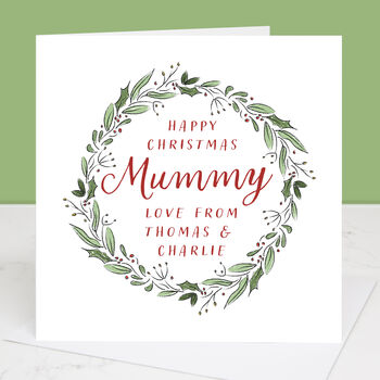 Happy Christmas Mum Personalised Wreath Card, 2 of 4