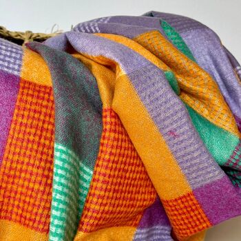 Soft Colour Block Check Scarf In Purple And Orange, 2 of 5