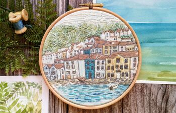 Harbour Scene Hand Embroidery Design On Linen, 2 of 6