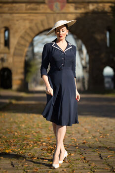Lisa Mae Dress In French Navy Vintage 1940s Style, 2 of 2