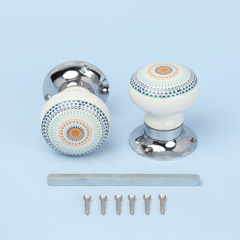 G Decor Set Of Positive Energy Radiance Handcrafted Internal Mortice Turning Door Handles – Ceramic Knobs With Chrome Base, 2 of 5