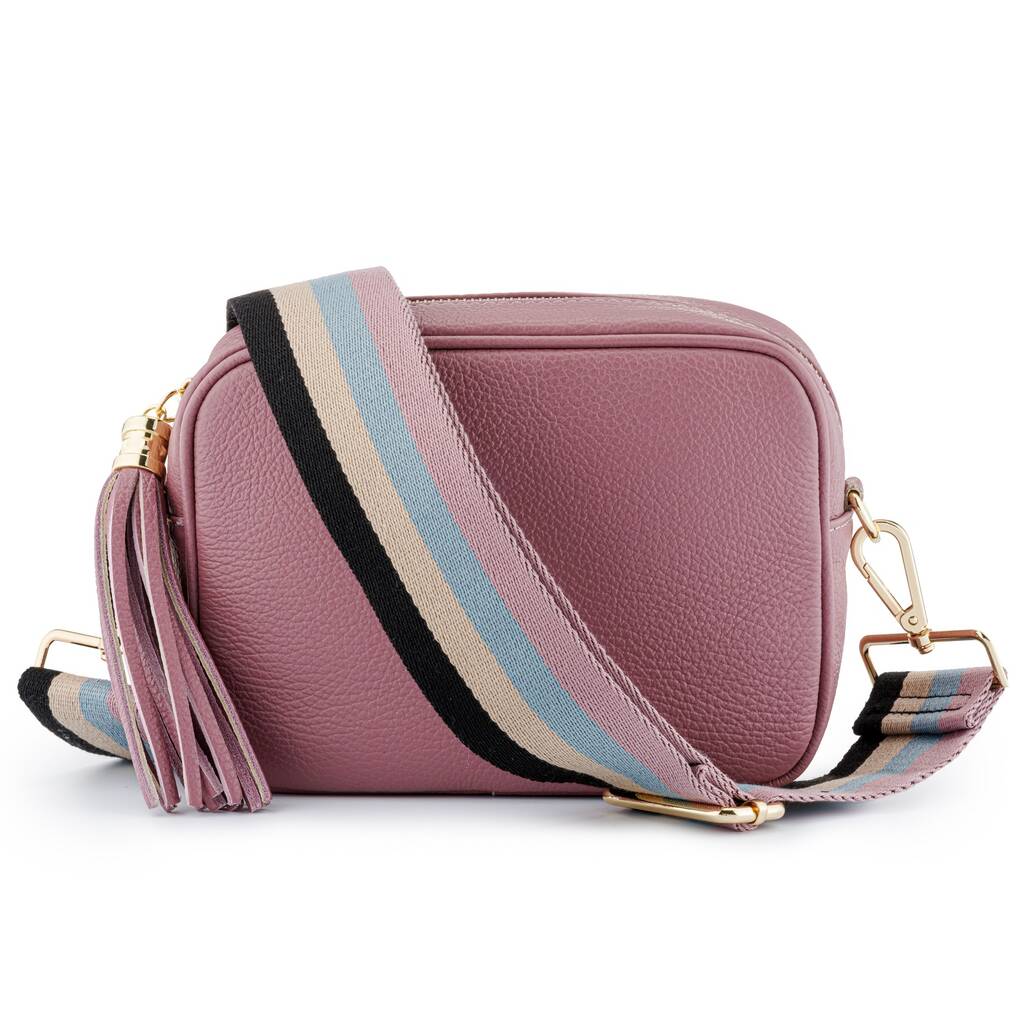 Dusky Pink Sophia Bag With Pink Stripe Strap By Mila & Eve