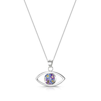 Real Flower Sterling Silver Evil Eye Pendant Necklace Seven Different Flower Options, 2 of 12