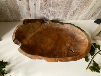 Large Teak Root Fruit Bowl 45cm Hand Carved Natural Wood Decor, 5 of 7