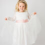 Long Sleeve White Lace Tulle Flower Girl Dress, thumbnail 3 of 11