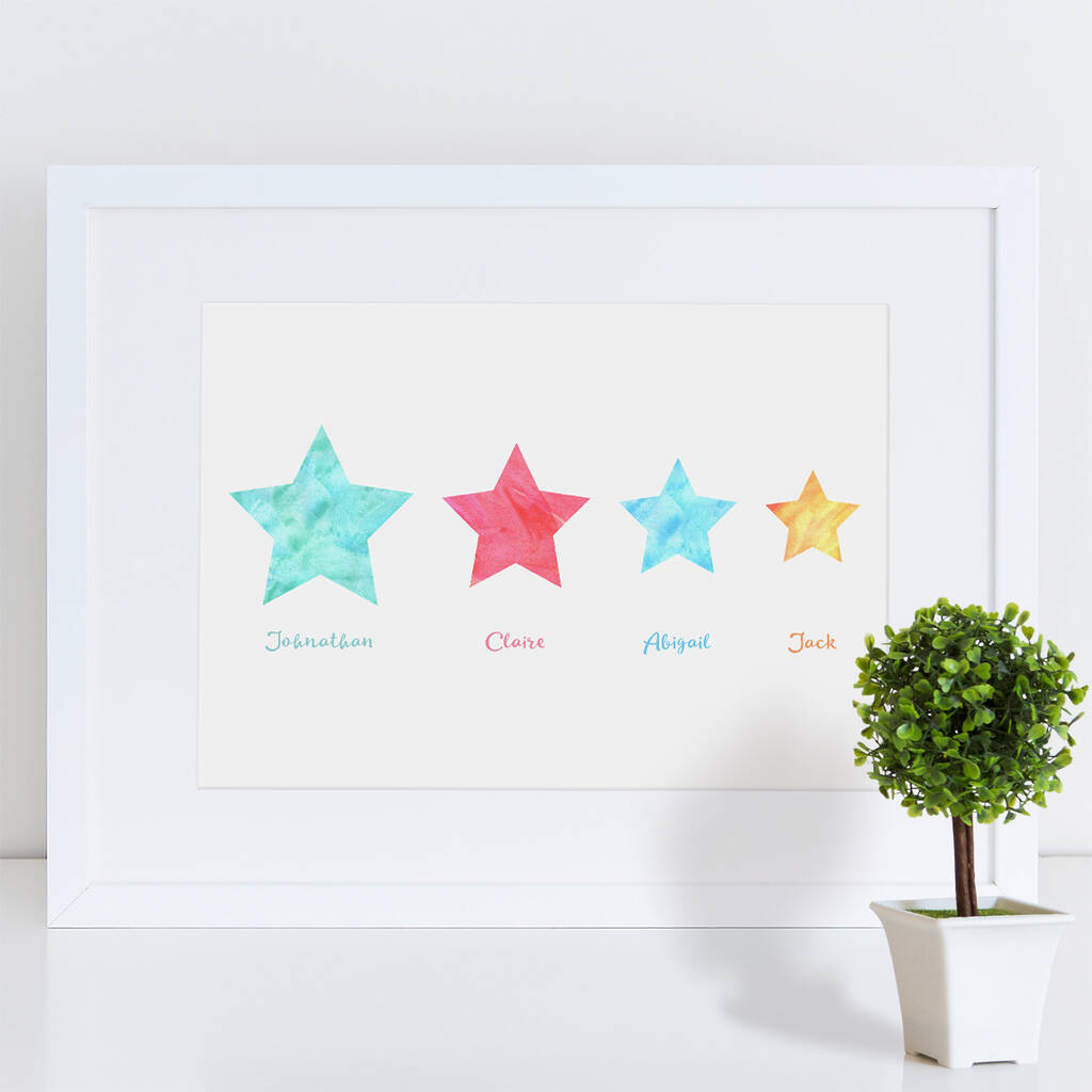 Family Stars Watercolour Personalised Print, 1 of 2
