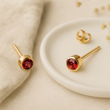Gold Plated Sterling Silver January Garnet Birthstone Stud Earrings, 2 of 6