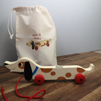 Personalised Wooden Pull Along Sausage Dog, 2 of 5