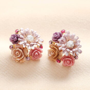 Purple Flower Bouquet Stud Earrings In Gold Plating, 2 of 5