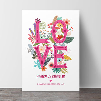 'Love' Personalised Engagement Or Wedding Print, 2 of 4