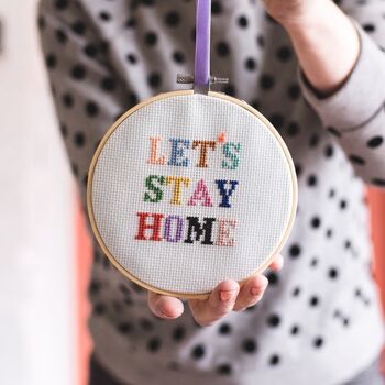Embroidery Cross Stitch Kit Lets Stay Home, 2 of 7