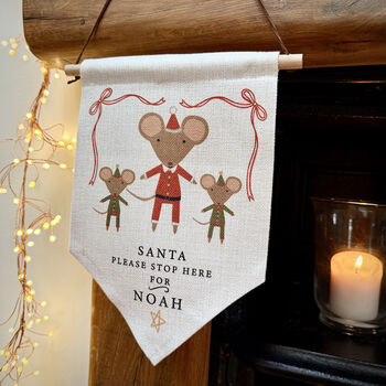 Personalised Santa Stop Here Mouse Santa And Elves Wall Hanging, 3 of 3