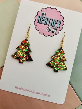 Sparkly Christmas Tree Glitter Resin Earrings / Christmas Gift / Secret Santa Gift, 11 of 11
