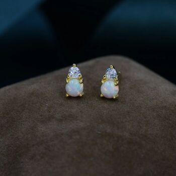 Sterling Silver Tiny White Opal And Cz Stud Earrings, 5 of 11