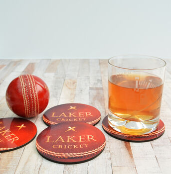 Set Of Four Personalised Cricket Ball Coasters, 4 of 4
