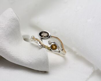 Smokey Quartz And Citrine Dainty Silver Ring, 3 of 9