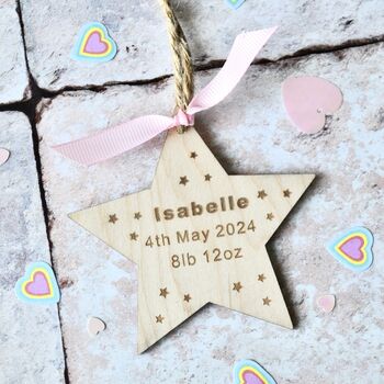 Personalised Baby Wooden Star Decoration, 3 of 3