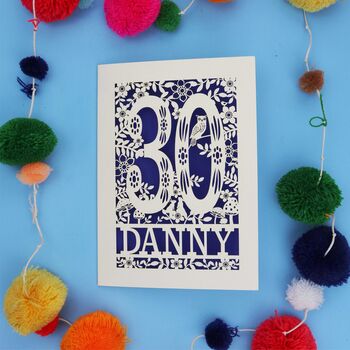 Personalised 30th Birthday Card Papercut Woodland Design, 8 of 8