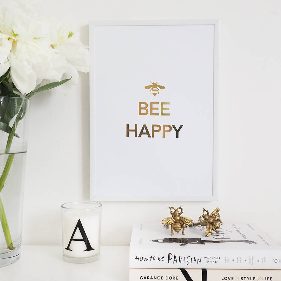 'bee happy' wall art foil print by lily rose co.