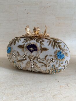 Flower Clasp Oval Off White Clutch, 4 of 9
