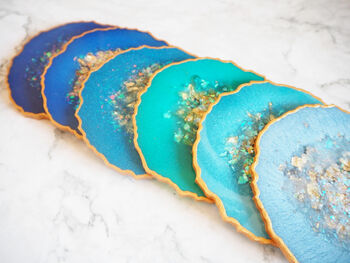 Blue Iridescent Geode Resin Coasters, 11 of 11