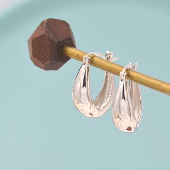 Chunky Oval Hoop Earrings In Sterling Silver, 6 of 10