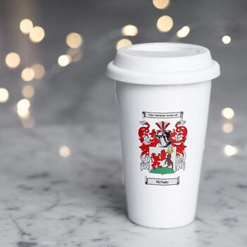 White Thermal Ceramic Travel Mug With Coat Of Arms, 9 of 9