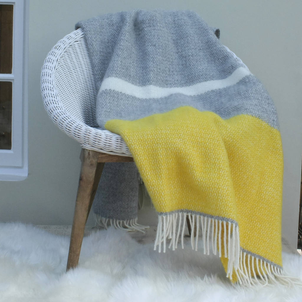 grey and mustard wool knit throw by ella james | notonthehighstreet.com