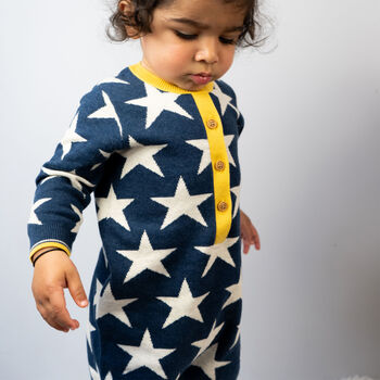 Stars Knitted Romper In Navy, 2 of 9