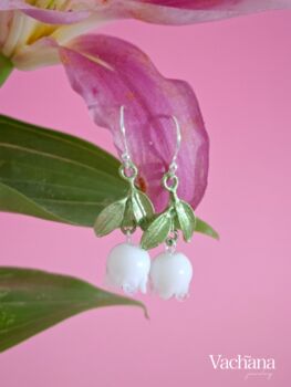 White Lily Of The Valley Dangle Earrings Base Metal Stainless Steel, 3 of 9