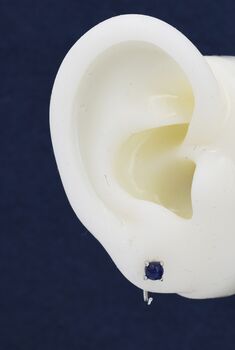 Sterling Silver Genuine Lapis Lazuli Huggie Hoop Earrings, 8 of 9